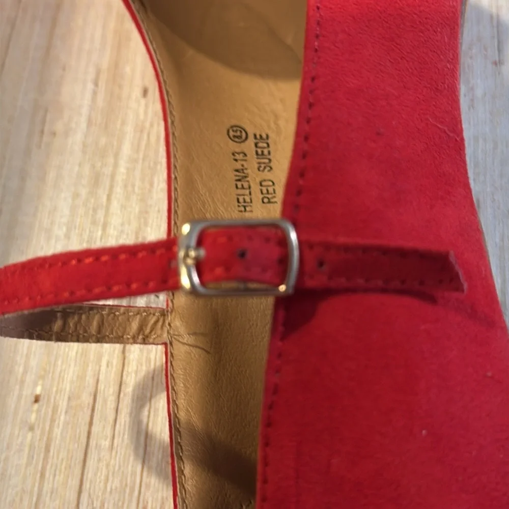 Suede Red Mary Jane Heels - Picture 14 of 15